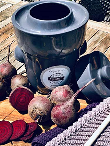 MS-Steinzeug Gärtopf 10 L Steingrau + Beschwerungssteine | Gesund durch Fermentation mit Sauerkrauttopf | Einmachtopf zum Konservieren | Milchsäuregärung ideal für Vegetarier & Veganer