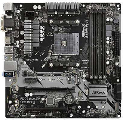 ASRock B450M Pro4 AM4 M-ATX D-Sub/HDMI/DVI DDR4 Retail - AMD Socket AM4 (Ryzen) - Micro/Mini/Flex-ATX Motherboard , black