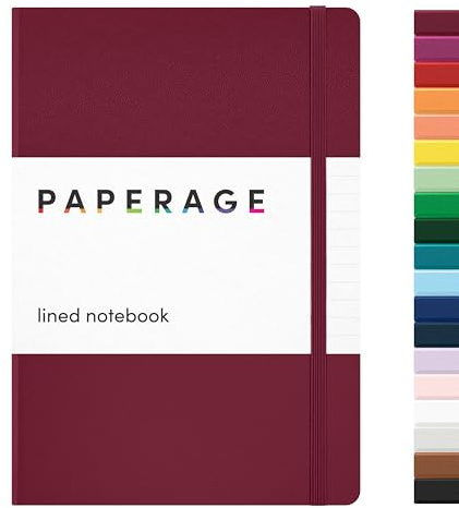 PAPERAGE Lined Journal Notebook, Hardcover Journal for Women & Men, 160 Pages, (5.6 in x 8 in), College Ruled Journaling Notebook for Work, School Supplies & Note Taking, (Burgundy)