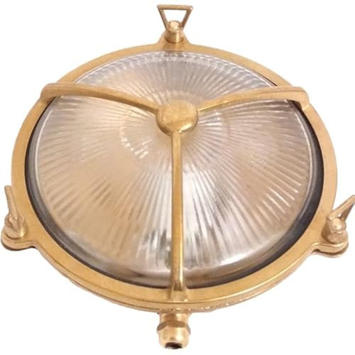 Licht-Erlebnisse Wandleuchte Messing Glas IP64 für Balkon Garten Ø21 cm E27 max. 20 W rund Rustikal Maritime Wandaußenleuchte Terrasse KARPAHTOS
