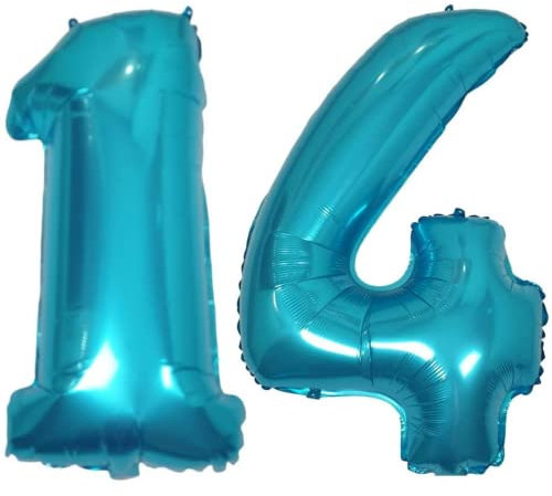 DIWULI Luftballon 14 Geburtstag XL Blau - Zahlen-Ballon Deko