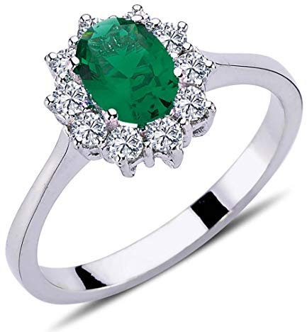 Diamant Oval Smaragd Entourage Ring ?n 14 Karat Weißgold