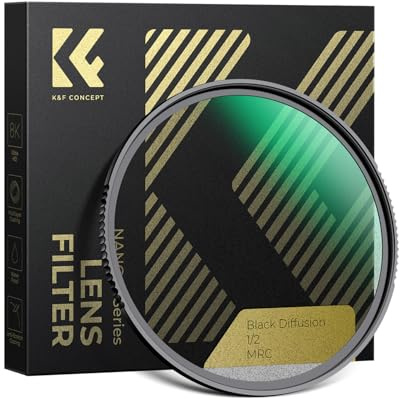 K&F CONCEPT Filtre Black Diffusion 1/2 49mm Black-Mist Effet Cinématique | HD,Nano-revêtement de 28 Couches,Étanche,Verre optique,Résistant à l’huile et aux rayure,Cadre CNC Antidérapant,FE703