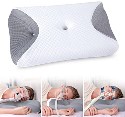 HOMCA Almohada CPAP, Almohada Ortopédica Ergonómicade Espuma Viscoelástica para Todas Las Mascarillas CPAP Que Reduce la Presión de la Mascarilla y Las Fugas de Aire, 65x40x9/11 cm