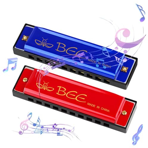 DASHUAIGE Blues Harmonica in C, 10 Holes 20 Tones Blues Harmonica Mouth Organ Key of Perfect Music Gift for Children Adults Beginners and Performers (Red/Blue)