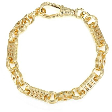 THE BLING KING 3D Gold Stars and Bars Bracelet for Women with Albert Clasp ︱Luxury Finish and Detailing︱Chunky and Heavy (Length: 8-8.5 wrists, Width: 7 mm)