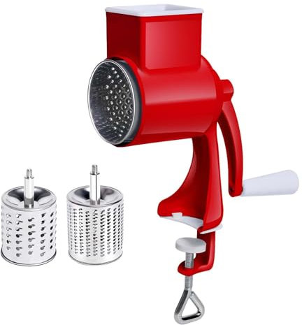 Food Mill Hand Cranking Milling Machine Kitchen Dried Fruit Crusher Easy to Use Nut Chopper Manual Grain Mill for Grain Corn, Red 2 Blade