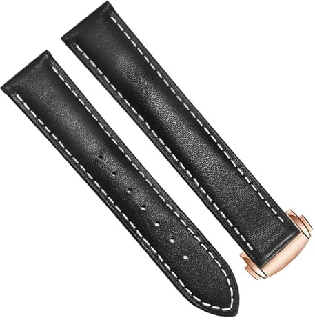 BAHDB Echtes Lederarmband für Omega 300/150, Schwarzbraun, Uhrenarmband, Faltschließe, Zubehör, Handgelenkschlaufe(Black B,20mm)