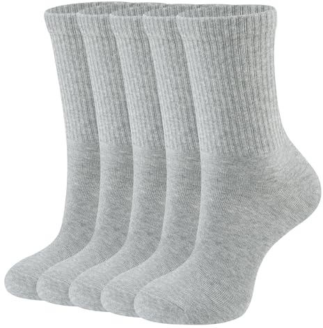 CLOSEMATE 5 Pares Calcetines Deporte Mujer Altos de Algodón Antiampollas Antideslizantes Largos Transpirables Deportivos Trail Running Pedel Tenis Gris-Claro S