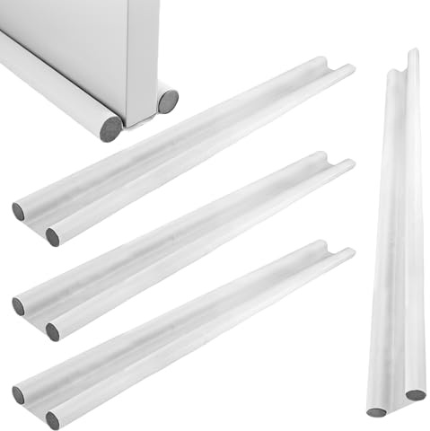 YAYODS Lot de 4 Bas de Porte Double Joint 96 cm - Bourrelet de Porte Blanc en PU et Mousse EPE - Joint de Bas de Porte Isolant Contre les Courants d'Air, le Froid et le Bruit pour Maison et Bureau