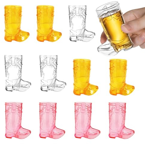 Fracurs 12 Pcs Cowboy Boot Shot Glasses, 1 Oz Plastic Boot Shot Glass, MIni Western Cowgirl Beer Mugs, Reusable Plastic Shot Cups Western Party Favors for Bachelorette Birthday Wedding Themed Party