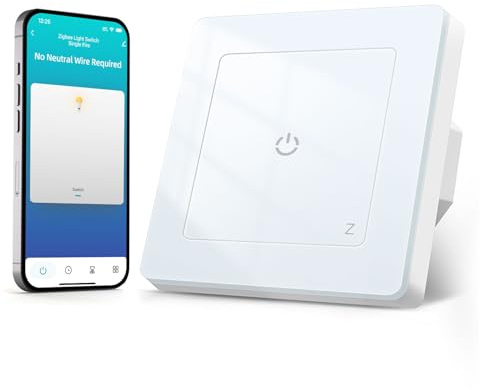 SMARTERCURRY Zigbee Smart Lichtschalter Unterputz Schalter 1 Weg 1 Stück | Kein Neutralleiter Erforderlich/Tuya Hub Erforderlich/Touch Lichtschalter/Zeitschaltuhr/Smart Life/Smart Home/Alexa/Google