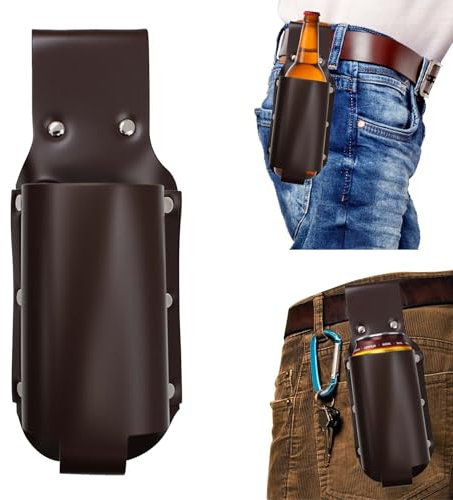 SilverChry Cintura per birra, portabottiglie, cintura in pelle, fondina per birra, in pelle, nero, regalo per uomini, festa del papà, bevitori di birra, amanti del barbecue, viaggi, accessori per la