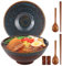 Cumnvulnt Ceramic Ramen Bowl Set of 2, 1200ml Ramen Bowls with Chopsticks and Spoons, Large Noodle Bowl for Asian Noodles and Udon, Microwave & Dishwasher Safe
