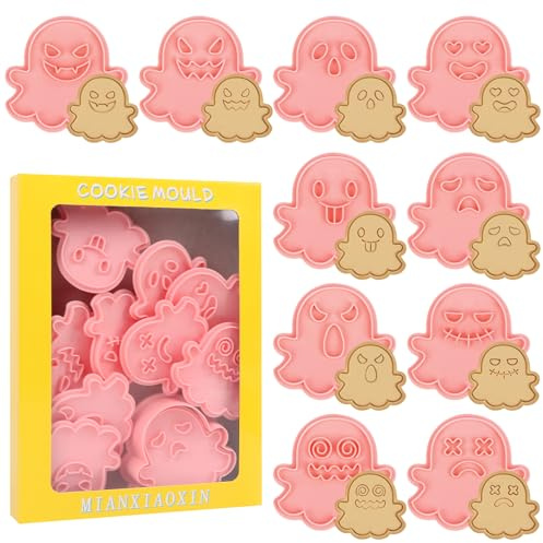 DERAYEE 10 Pièces Emporte Pièces Fantôme Halloween,Emporte-pièce en Plastique 3D,Moules à Biscuits Halloween pour Fondant,Biscuit,Cookie,Gâteau