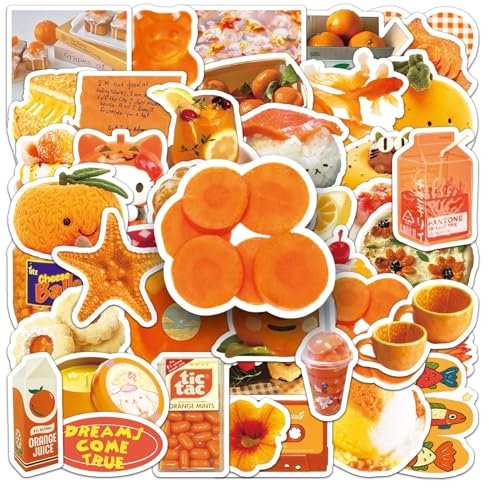 TUIOBUN 50PCS Orange Fruit Stickers for Luggage,Bumper,Helmet,Notebook,Scrapbook,Laptop,Cartoon Orange Food Waterproof Vinyl Sticker,Girls Teens Adults Decal,Beverage Sushi Aesthetic Graffiti Decals
