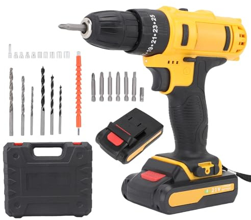 Asixxsix Juego de Taladro Inalámbrico, 1280 Rpm de Control de Velocidad sin Paso Destornillador Eléctrico, Kit de Controlador de Impacto de Taladro Eléctrico de Potencia Eléctrica (EU enchufe