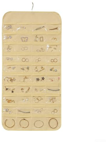 Organizador de joyas de doble cara giratorio de 360 grados con 80 bolsillos con PVC transparente, diseño colgante para poste de armario, puerta o pared, mantiene los aretes, pulseras y anillos
