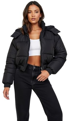 kraftd Ladies Hooded Puffer Jacket – Women’s Winter Quilted Jacket with Hood, Lightweight Warm Padded Coat, Zip up Insulated Outerwear for Cold Weather