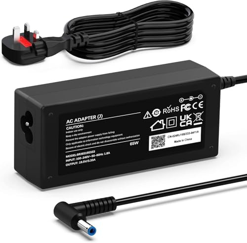 Replacement for HP Laptop Charger, 65W Power Adapter with Power Supply Cord, 65W Laptop Charger, 19.5V 3.33A Power Supply Adapter for HP Pavilion, HP EliteBook, ProBook, Envy, (4.5 * 3.0mm)