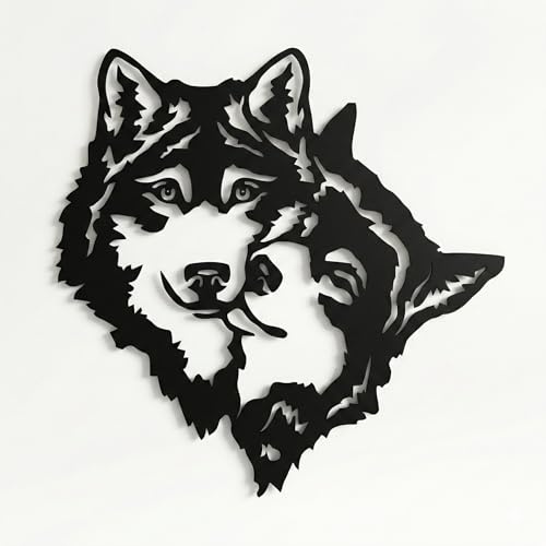 DEKADRON Metallwandkunst – Wölfe – Wandsilhouette, Metallwanddekoration, Dekoration für Zuhause, Büro, Schlafzimmer, Wohnzimmer (71 x 71 cm)