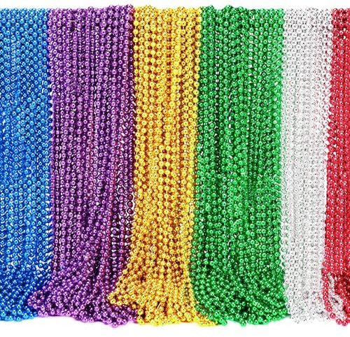 Garma 144 Pcs Mardi Gras Beads Bulk, 33 Inch 7mm Assorted Colors Carnival Beaded Necklaces For Mardi Gras Festivals, Mardi Gras Parades, Night Club Dress-up Events Party Costume