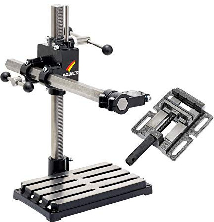 WABECO Bohrständer Fräsständer BF1242 mit Maschinenschraubstock aus Grauguss, 2 Zustellachsen vertikal/horizontal Säule 500 Ausleger 500 mm Made in Germany