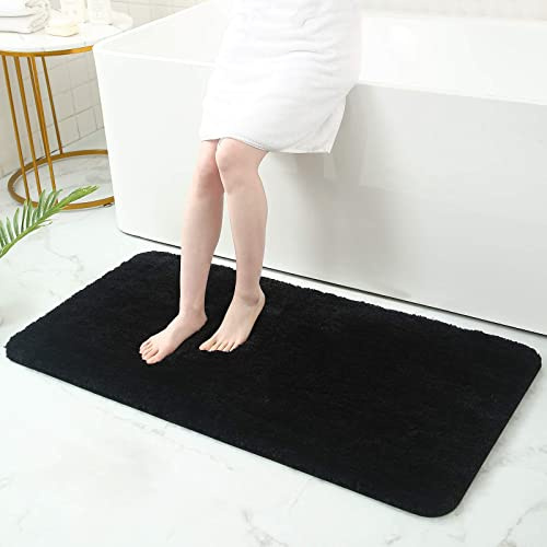 Homaxy Weich Hochflor Badezimmerteppich, Badematte, 60 x 120 cm, Schwarz | Saugfähig, Flauschige, Hochflor, Mikrofaser, Rutschfest, Maschinenwaschbar, Für Dusche, Badewanne, Badteppich, Badvorleger