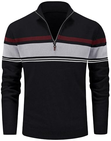 MAGCOMSEN Pullovers for Men Midweight Sweater Mens Polo Sweatershirt Long-Sleeve Sweaters Essentials Warm Fall Winter Sweater with 1/4 Zip Fleece Sweatshirt Black