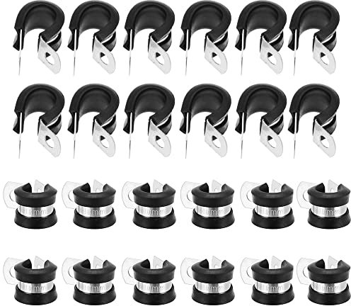 MZMing 24 pezzi Fascette Stringitubo Fermatubi in Acciaio Inox 10mm Morsetto per Tubi Gomma P-Clip Fermatubi a Muro Fascette Metalliche per l'Elettricità Automobilistico Filo Cordone Tubo Cavo