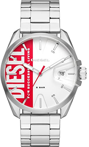 Diesel Herrenuhr Ms9, DreizeigerDatumswerk, 44mm Silbernes Edelstahlgehäuse mit Edelstahlarmband, DZ1992