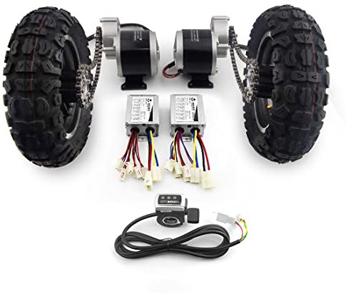 L-faster Kit catena motore con ingranaggio a doppia trazione da 25,4 cm, con ruota fuoristrada, 350 W, interruttore di retromarcia per carrelli e bici da carriola (24 V 350 W max 8 km/h)