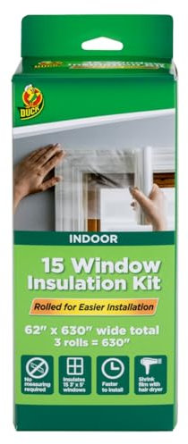 Duck Brand - Kit de Aislamiento para Ventanas Interiores enrolladas, 62 x 210 Pulgadas, Transparente, Cubre Ventanas de hasta 15, 3 x 5 pies, Paquete de 15 (288069)