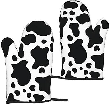 Black and White Cow Oven Glove Set of 2, Insulated Glove Set for Cooking, Baking and Grilling