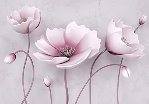 wandmotiv24 Fototapete Rosa Blumen, 300 x 210 cm - selbstklebende Strukturtapete, Wanddeko, Wandbild, Wandtapete, Blüten, Beton, 3D M1863