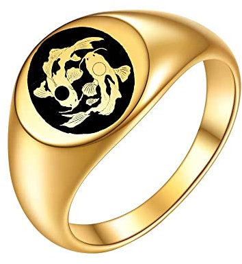 PAURO Herren Edelstahl Jahrgang Hip Hop Karpfen Fisch Tier Ringe Punk-Schmuck Gold Größe 50 (15.9)