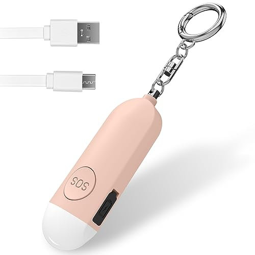 Qoosea Sirène Personnelle Alarme Safesound Sirène de Sécurité Personnelle Rechargeable Sirène 130 DB Alarme de Sécurité de Panique Approuvée par la Police avec Lumière LED, Porte -clés d'auto-défense