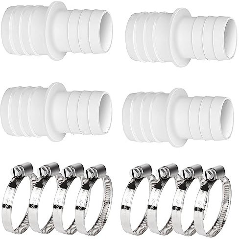 MEISO 4 Stück Schlauchverbinder Adapter 32mm auf 38mm, mit 8 Schlauchschellen, Pool Schlauchadapter für 38mm Schläuche auf 32mm Anschlüsse, Doppelschlauchtülle Pool Anschlussset für Poolschläuche
