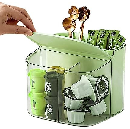 Hosoncovy Coffee Capsule & Sugar Storage Holder - Tea Packet Rack & Teabag Shelf for Cabinet & Countertop (Green)
