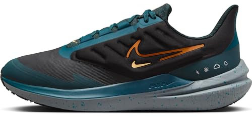 Nike Herren Air Winflo 9 Shield Laufschuh, Schwarz Orange Black Safety Orange Geode Teal, 45.5 EU