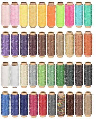 Yayatty Leder Faden Set, 40 Bunte Farben 0.8mm Wachsfaden, 150D Nähfaden für Leder Handwerk, Nähen, Buchbinden DIY