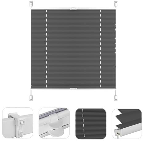 Verdunklungsplissee, 90 x 100 cm UV-Schutz Sonnenschutz, Sonnenschutz Fensterollo inkl. Befestigungsmaterial, für Fenster & Tür ohne Bohren, Schwarz