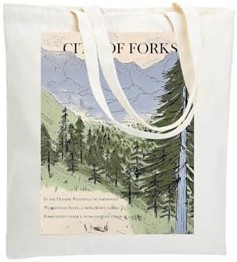 WZJHCL City Of Forks Tote Bag Twilight Inspired Tote Shopping Bag Vampire Lover Handbag Forks Washington Shoulder Bag, Fork Tote Bag, L