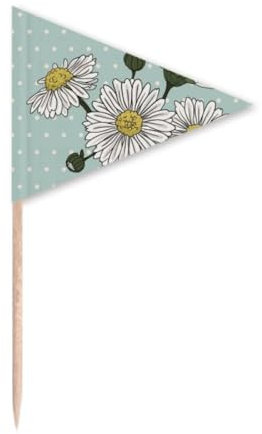 Weiße Chrysanthemen-Zahnstocher, dreieckig, Cupcake-Topper, Flagge
