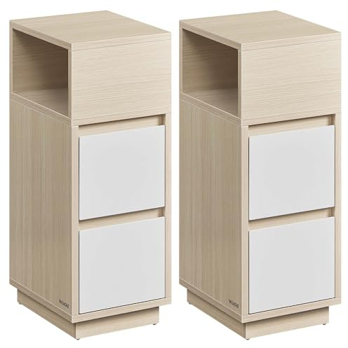 VASAGLE KAILYN Collezione Comodini con 2 Cassetti, Set di 2, Beige e Bianco