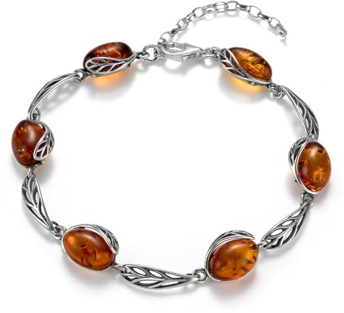Copal Bracelet Ambre Argent Sterling 925 Avec Taille Réglable