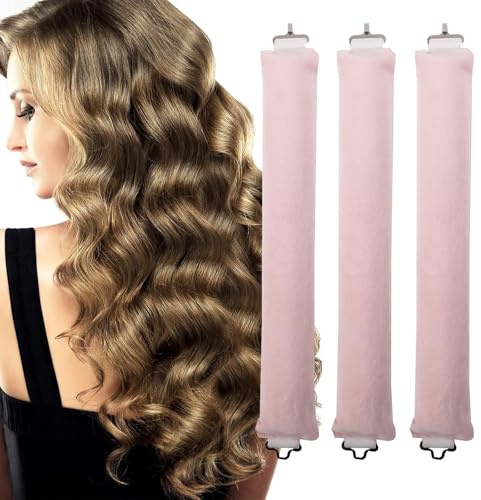 STQDEU 3-Teiliger Hitzefreier Lockenstab, Hitzefreie Locken Über Nacht, Dicker 3CM Haarhaken Locken Über Nacht,lockenwickler Über Nacht Für Natürliche Locken (Pink, S)