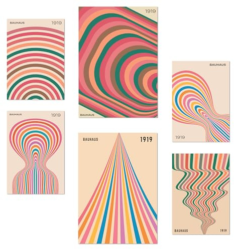 Nacnic-Set mit 6 Postern Geometrische Bauhaus-Formen in Pastellfarben Designillustrationen zur Dekoration der Wände Ihres Zuhauses. Räume A3 & A4 Rahmenlos