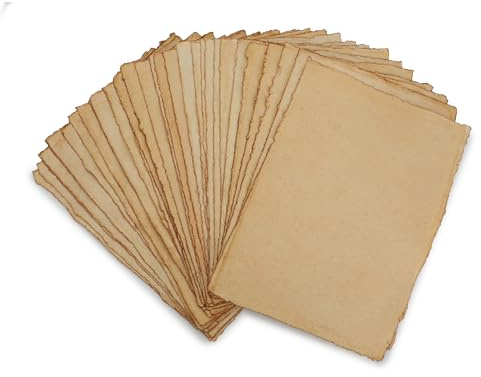 Fausta Vintage Handmade Cotton Paper | 50 Sheets A4 Deckle Edge Antique Paper 150 GSM, 11.69x8.27 | Textured Sheets for Sketching, Drawing & Mixed Media Art