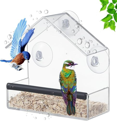 Xemnys Vogelfutterstation Fenster:Transparente Futterspender mit starken Saugnäpfen, Futterstation für den Außenbereich, Garten, Vogelbeobachtung